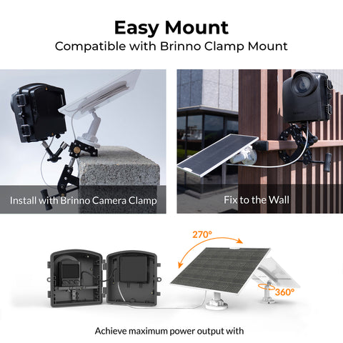 Brinno ASP1000-P Solar Panel Kit Bundle with Mount | 10W Solar Panel for Time Lapse Camera | IP65 Waterproof | DC 5V Outdoor Rechargeable Camera Battery, USB-C Cable, and Adjustable Security Mount